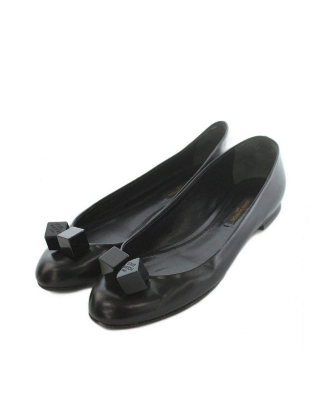 Louis Vuitton Pumps Low Heels Round Toe Leather Cube Motif Black 36
